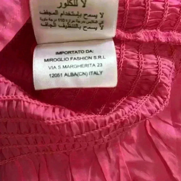 NWT italy MOTIVI PINK! 100% cotton cropped smocked top w/open shoulder - Picture 8 of 9